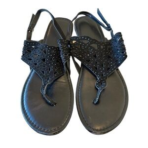 Cute black beaded flat sandals, gently used but good condition! Size 9